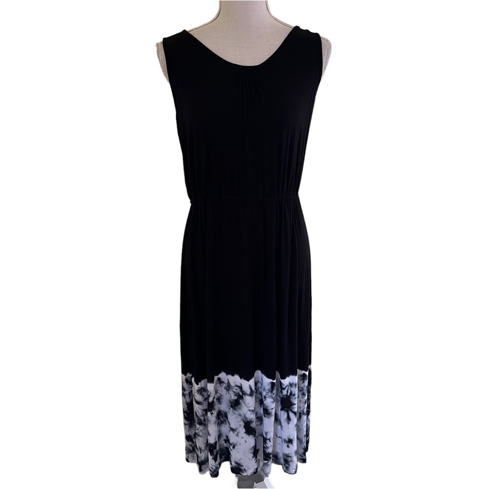 Kensie Black Sleeveless Knit Pull On Dress with Tie Dye Hem M